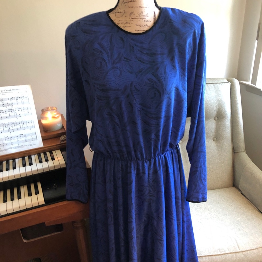 Vintage Blue Dress with Shoulder Pads